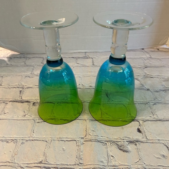 VIETRI GOBLETS/GLASSWARE/WINE (2) GREEN/BLUE/CLEAR HORIZON UNIQUE COLORS - Picture 4 of 7